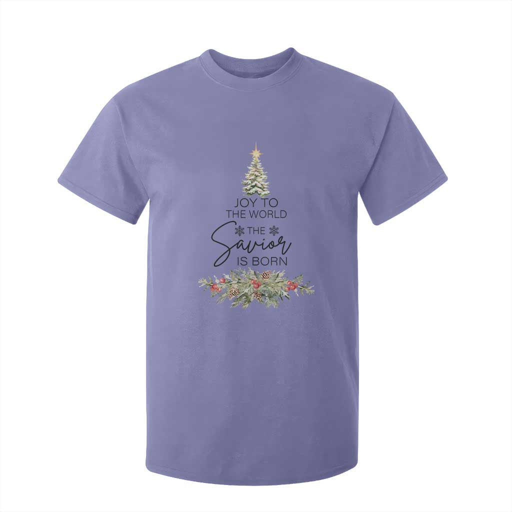 Funny Christmas Christian Faith T Shirt For Kid Joy To The World The Savior Is Born Xmas Tree TS11 Violet Print Your Wear