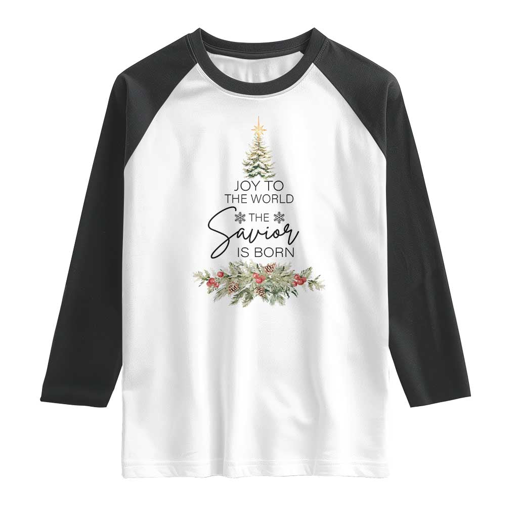 Funny Christmas Christian Faith Raglan Shirt Joy To The World The Savior Is Born Xmas Tree TS11 White Black Print Your Wear