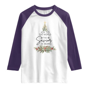 Funny Christmas Christian Faith Raglan Shirt Joy To The World The Savior Is Born Xmas Tree TS11 White Purple Print Your Wear