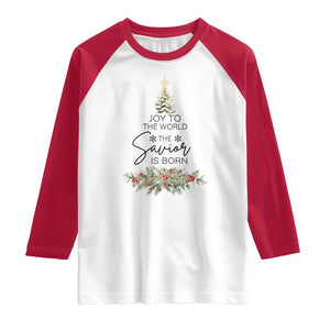 Funny Christmas Christian Faith Raglan Shirt Joy To The World The Savior Is Born Xmas Tree TS11 White Red Print Your Wear