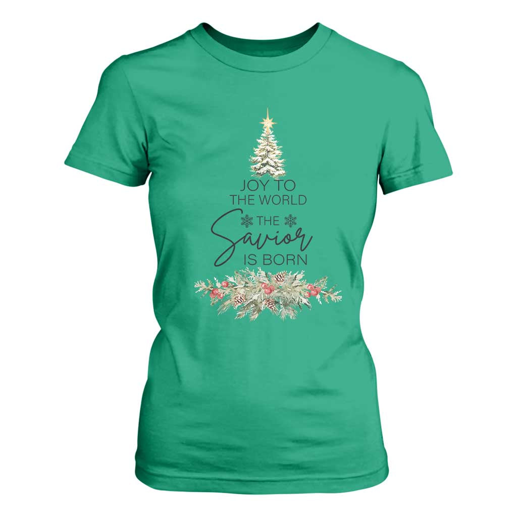 Funny Christmas Christian Faith T Shirt For Women Joy To The World The Savior Is Born Xmas Tree TS11 Irish Green Print Your Wear