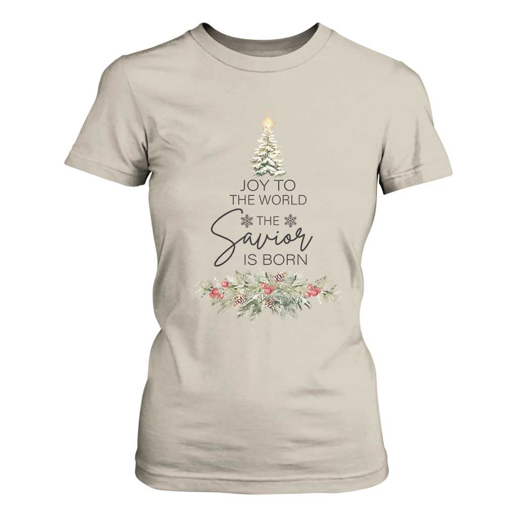 Funny Christmas Christian Faith T Shirt For Women Joy To The World The Savior Is Born Xmas Tree TS11 Sand Print Your Wear