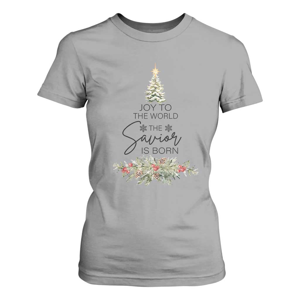 Funny Christmas Christian Faith T Shirt For Women Joy To The World The Savior Is Born Xmas Tree TS11 Sport Gray Print Your Wear