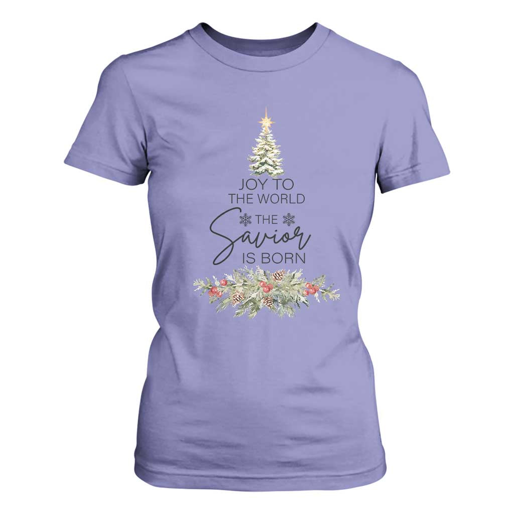 Funny Christmas Christian Faith T Shirt For Women Joy To The World The Savior Is Born Xmas Tree TS11 Violet Print Your Wear