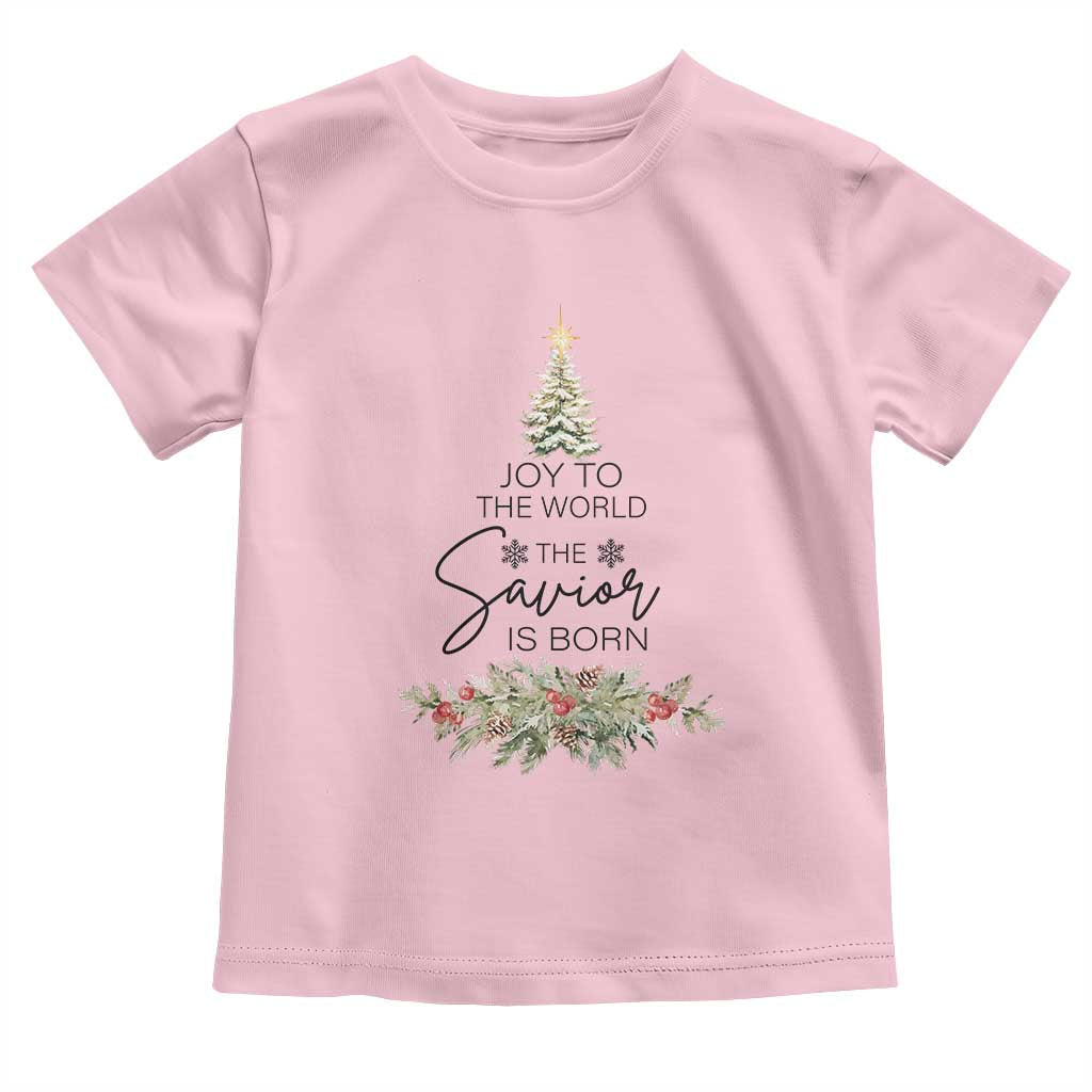 Funny Christmas Christian Faith Toddler T Shirt Joy To The World The Savior Is Born Xmas Tree TS11 Light Pink Print Your Wear