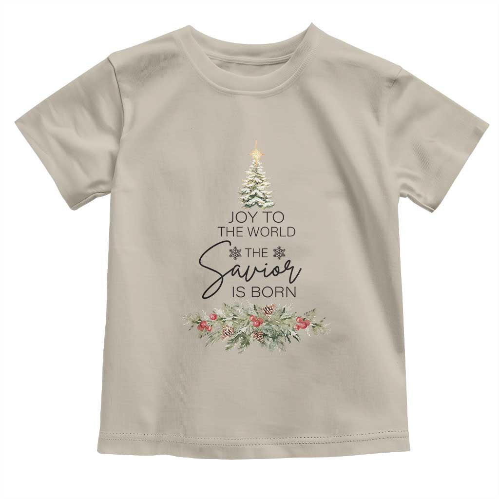 Funny Christmas Christian Faith Toddler T Shirt Joy To The World The Savior Is Born Xmas Tree TS11 Sand Print Your Wear