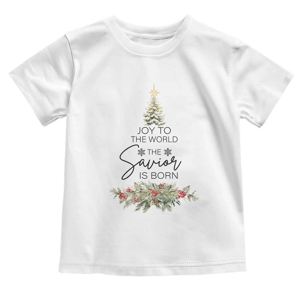Funny Christmas Christian Faith Toddler T Shirt Joy To The World The Savior Is Born Xmas Tree TS11 White Print Your Wear