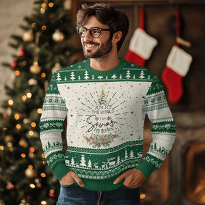 Funny Xmas Christian Faith Ugly Christmas Sweater Joy To The World The Savior Is Born Xmas Tree TS11 Green Print Your Wear