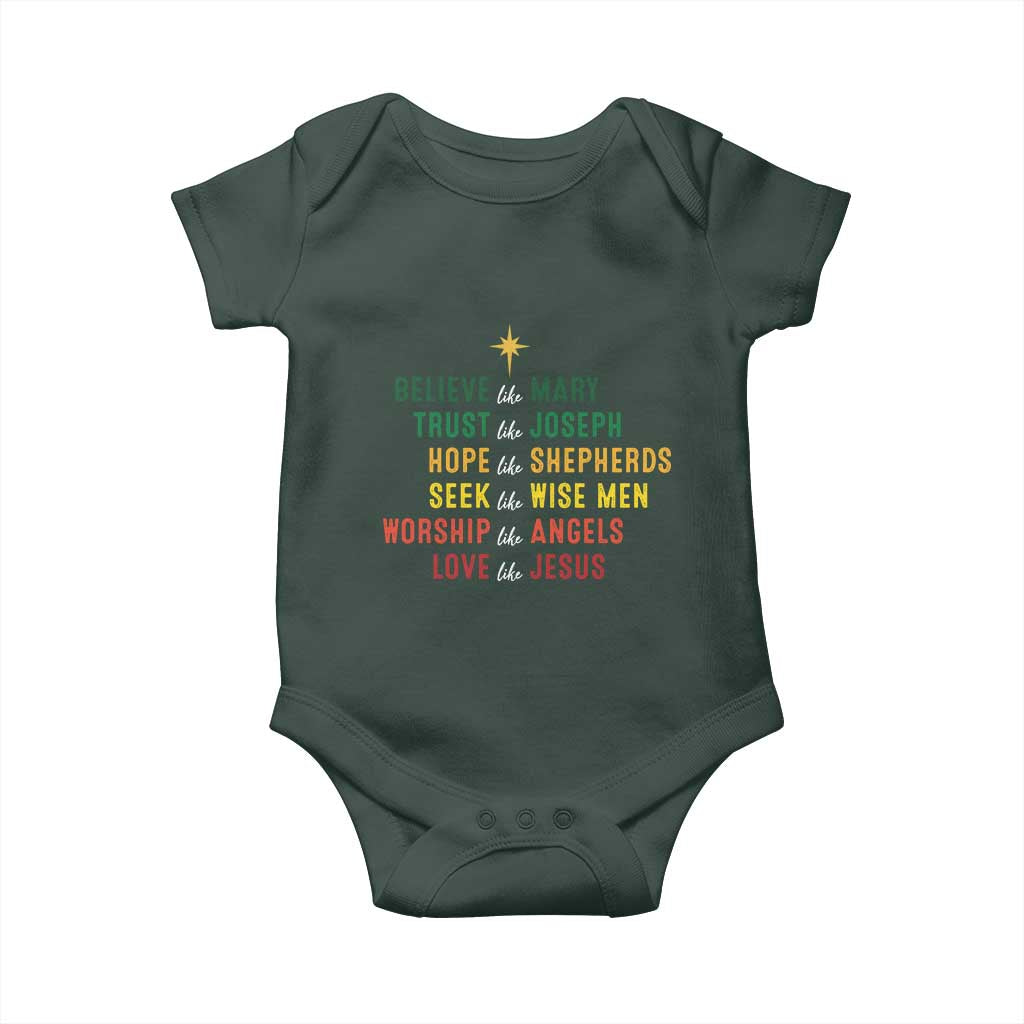 Christian Faith Baby Onesie Believe Like Mary Trust Like Joseph Hope Like Shepherds TS11 Print Your Wear