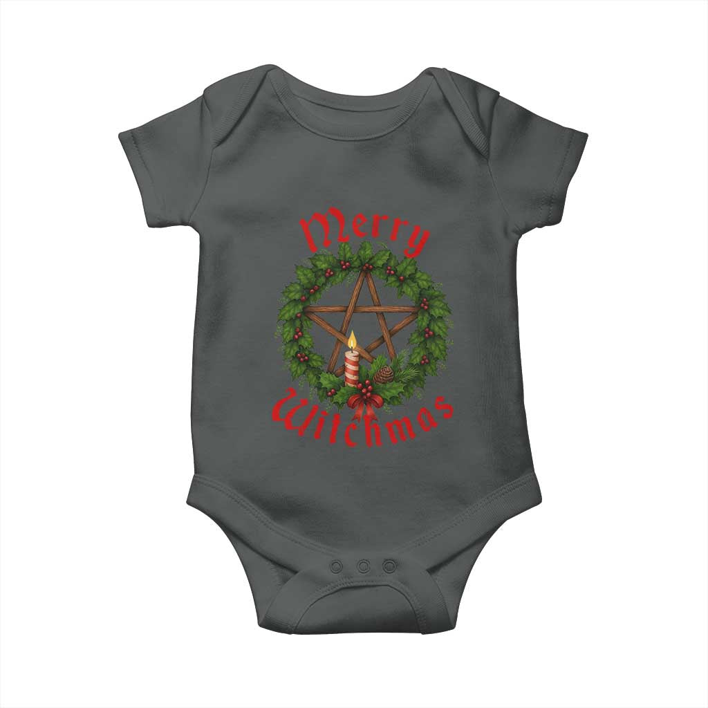 Nordic Christmas Baby Onesie Merry Witchmas Pagan Yule Xmas Wreath TS11 Dark Heather Print Your Wear