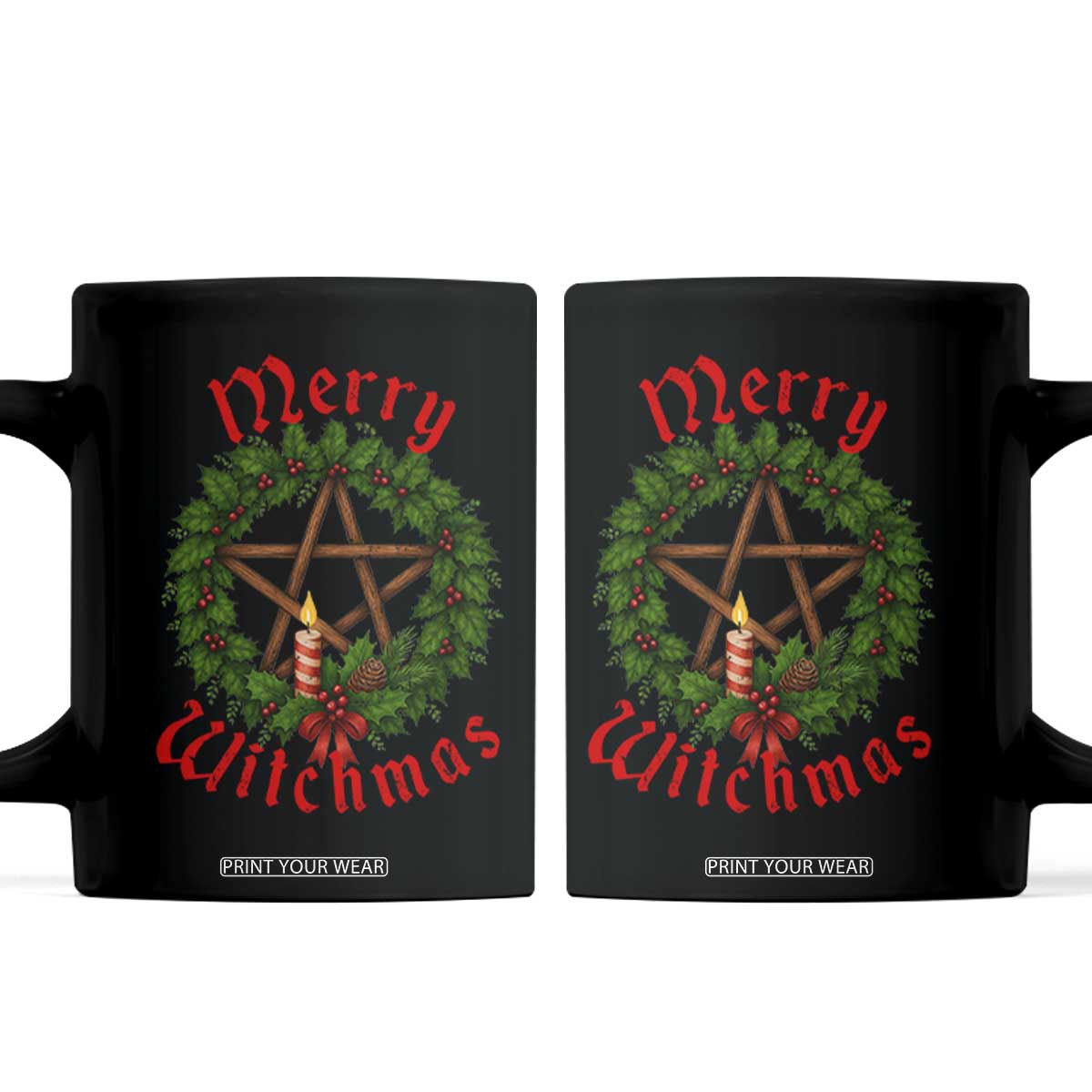 Nordic Christmas Coffee Mug Merry Witchmas Pagan Yule Xmas Wreath TS11 Black Print Your Wear
