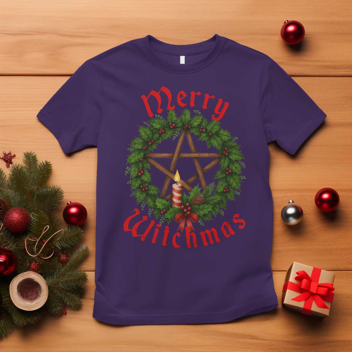 Nordic Christmas T Shirt Merry Witchmas Pagan Yule Xmas Wreath TS11 Purple Print Your Wear