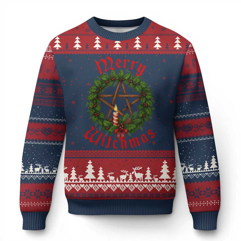 Nordic Xmas Ugly Christmas Sweater Merry Witchmas Pagan Yule Xmas Wreath TS11 Navy Red Print Your Wear