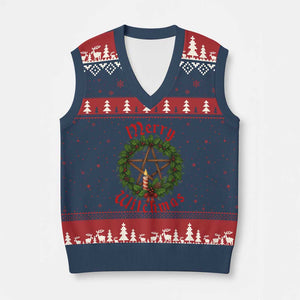 Nordic Xmas V-Neck Knit Sweater Vest Merry Witchmas Pagan Yule Xmas Wreath TS11 Navy Red Print Your Wear