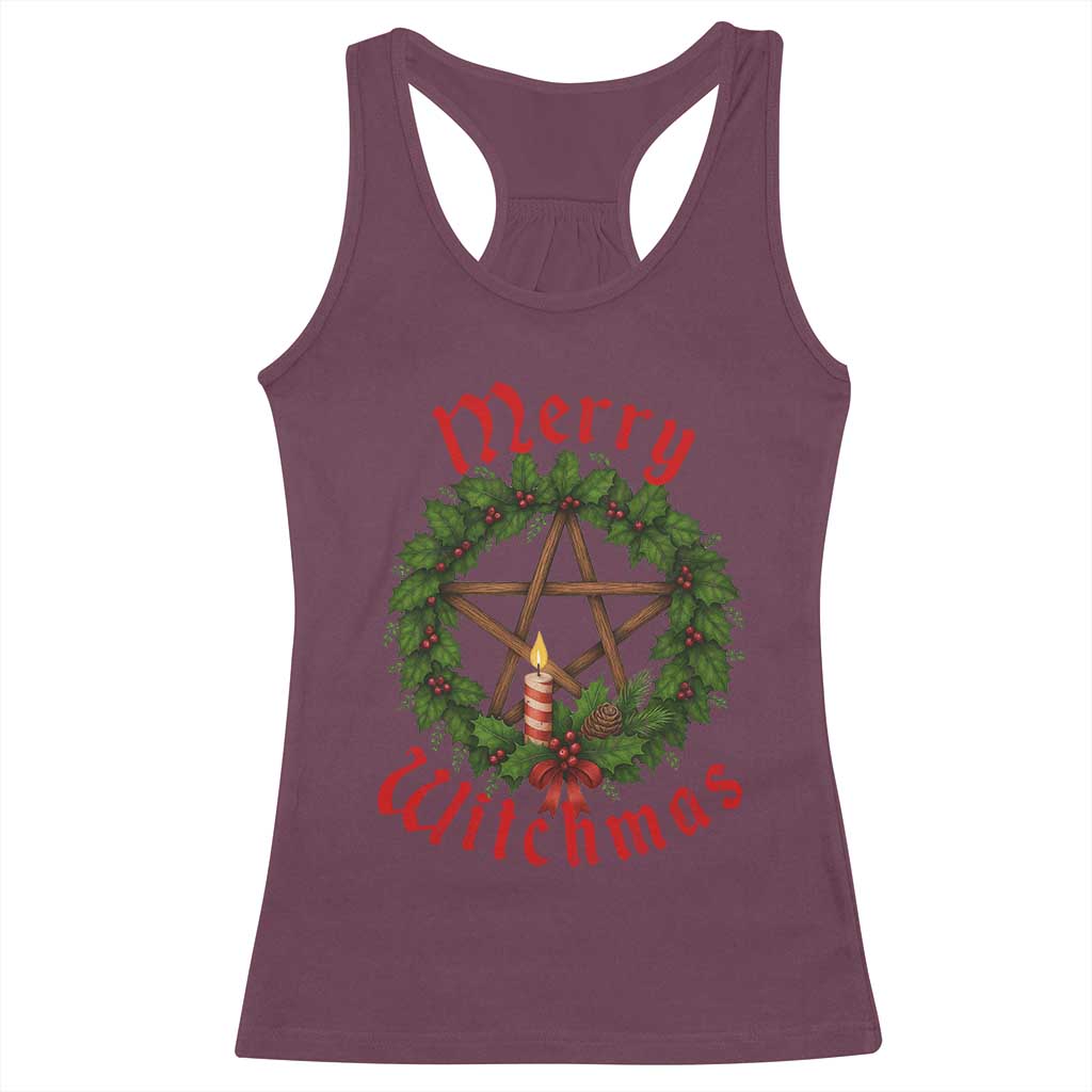 Nordic Christmas Racerback Tank Top Merry Witchmas Pagan Yule Xmas Wreath TS11 Maroon Print Your Wear