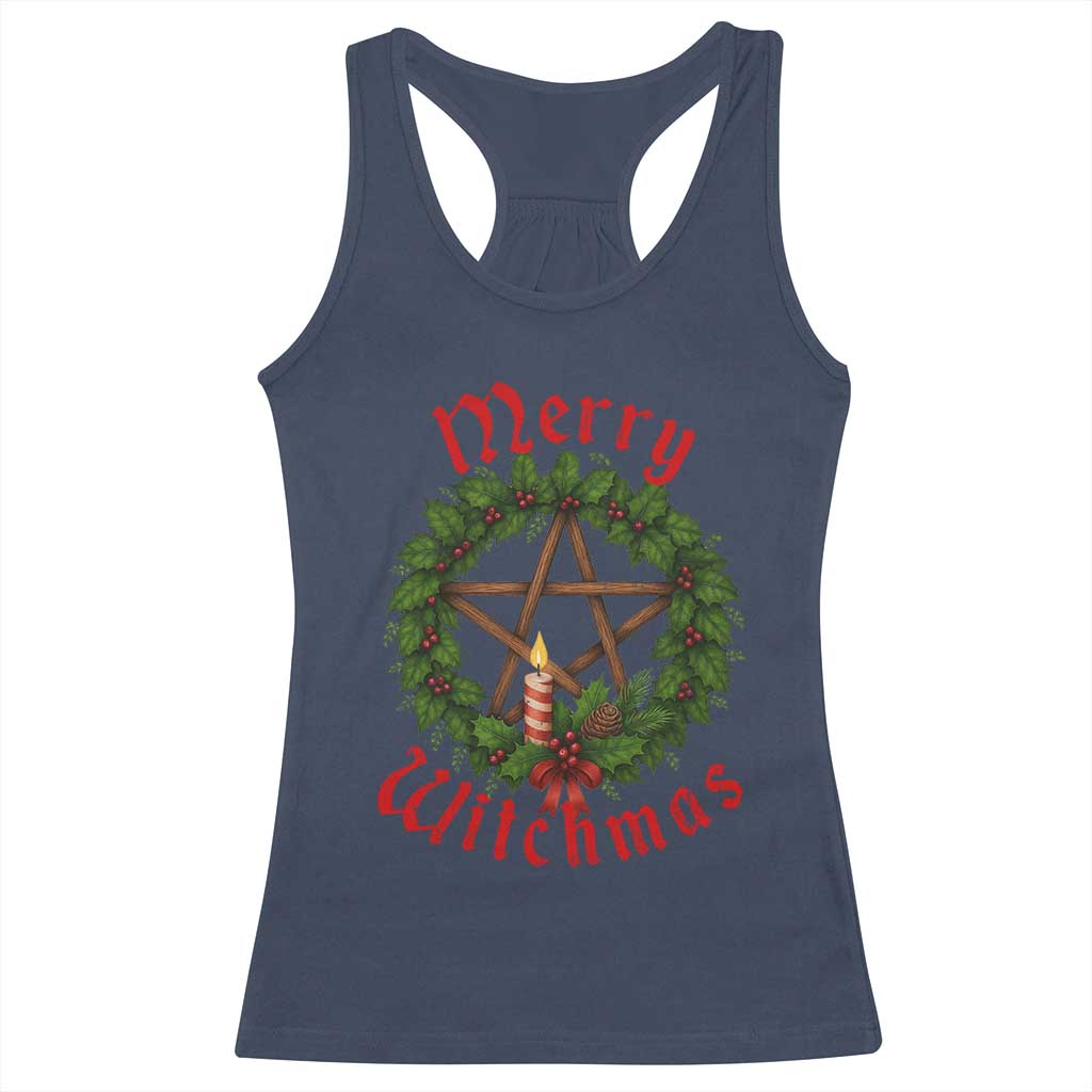 Nordic Christmas Racerback Tank Top Merry Witchmas Pagan Yule Xmas Wreath TS11 Navy Print Your Wear