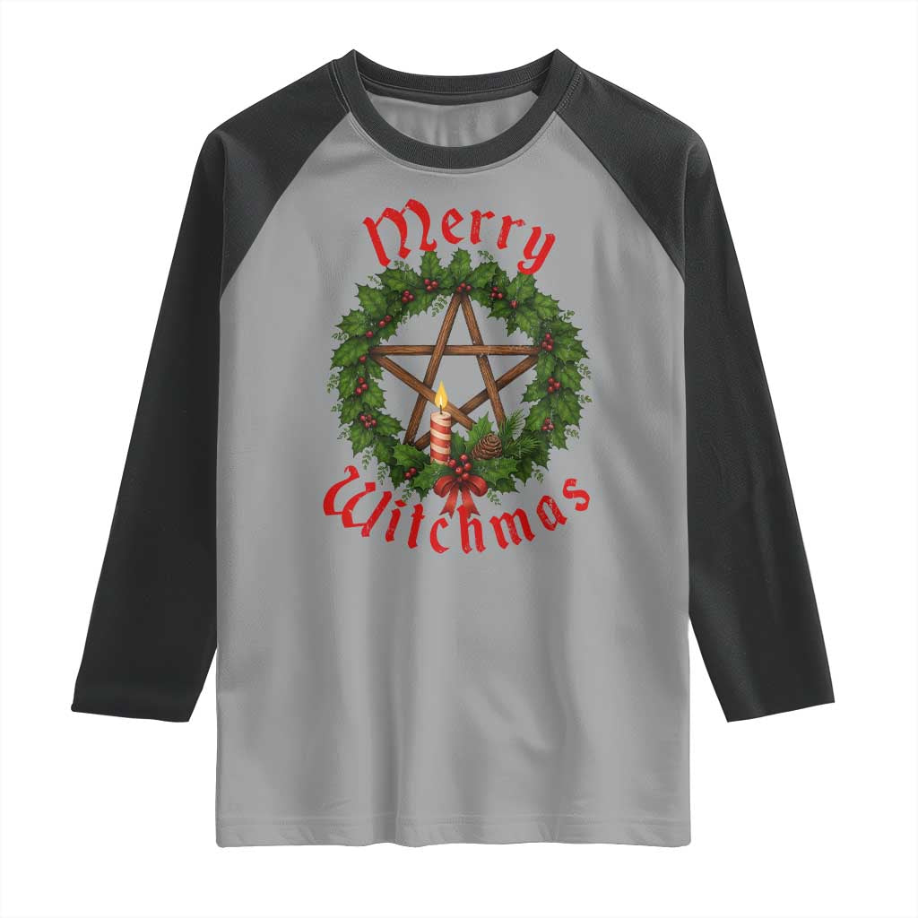 Nordic Christmas Raglan Shirt Merry Witchmas Pagan Yule Xmas Wreath TS11 Sport Gray Black Print Your Wear