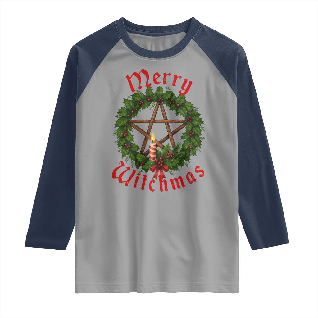 Nordic Christmas Raglan Shirt Merry Witchmas Pagan Yule Xmas Wreath TS11 Sport Gray Navy Print Your Wear