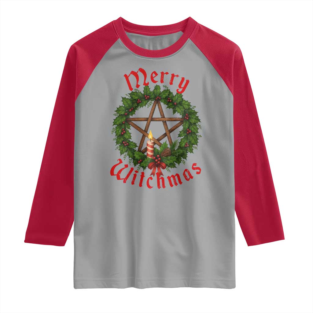 Nordic Christmas Raglan Shirt Merry Witchmas Pagan Yule Xmas Wreath TS11 Sport Gray Red Print Your Wear