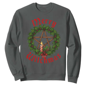Nordic Christmas Sweatshirt Merry Witchmas Pagan Yule Xmas Wreath TS11 Dark Heather Print Your Wear