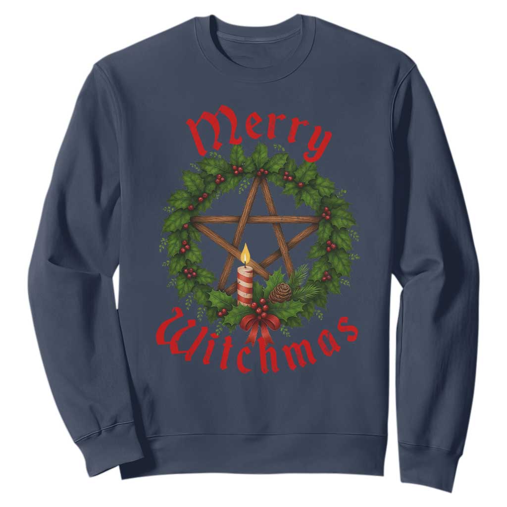 Nordic Christmas Sweatshirt Merry Witchmas Pagan Yule Xmas Wreath TS11 Navy Print Your Wear