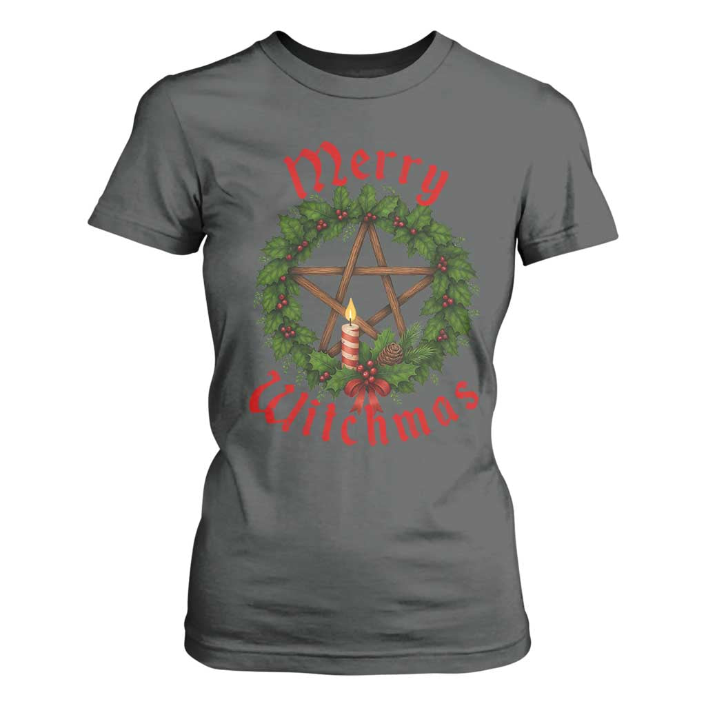 Nordic Christmas T Shirt For Women Merry Witchmas Pagan Yule Xmas Wreath TS11 Dark Heather Print Your Wear