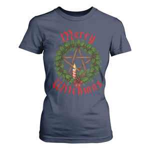 Nordic Christmas T Shirt For Women Merry Witchmas Pagan Yule Xmas Wreath TS11 Navy Print Your Wear