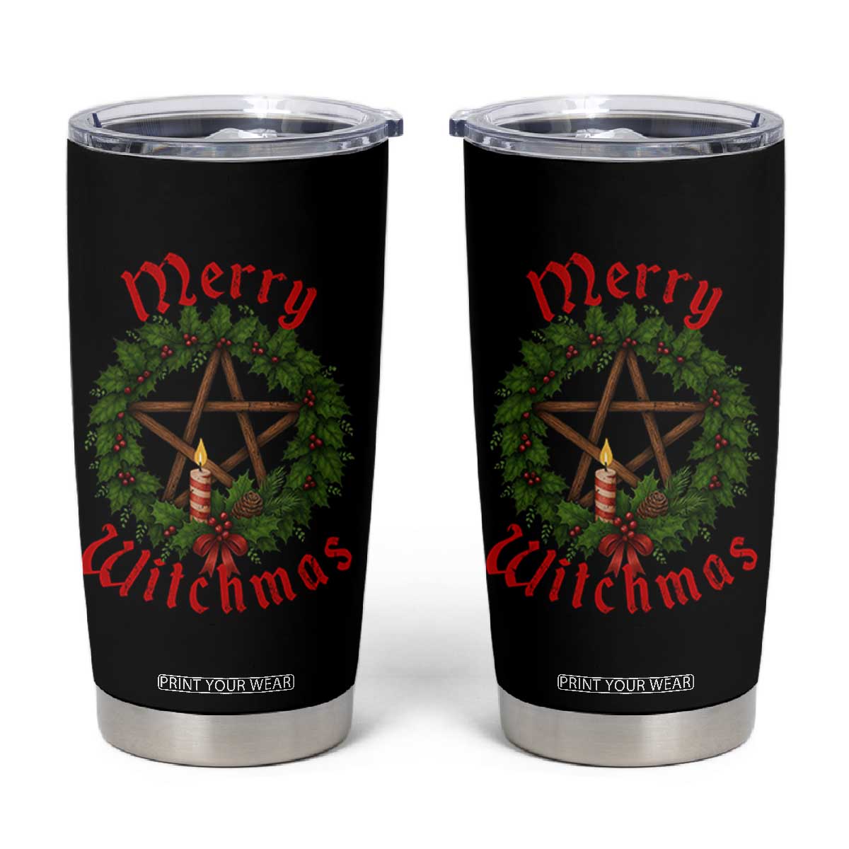 Nordic Christmas Tumbler Cup Merry Witchmas Pagan Yule Xmas Wreath TS11 Black Print Your Wear
