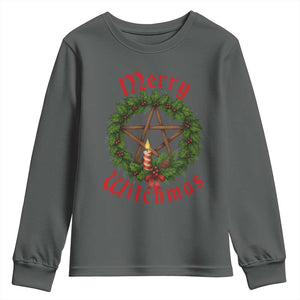 Nordic Christmas Youth Sweatshirt Merry Witchmas Pagan Yule Xmas Wreath TS11 Dark Heather Print Your Wear