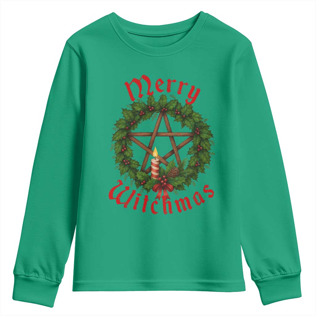 Nordic Christmas Youth Sweatshirt Merry Witchmas Pagan Yule Xmas Wreath TS11 Irish Green Print Your Wear