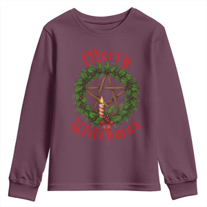 Nordic Christmas Youth Sweatshirt Merry Witchmas Pagan Yule Xmas Wreath TS11 Maroon Print Your Wear