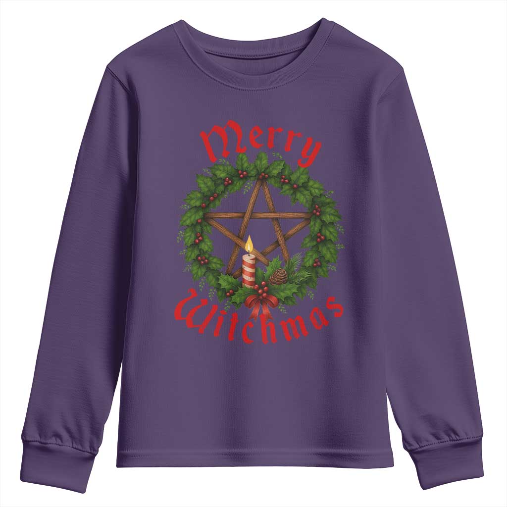 Nordic Christmas Youth Sweatshirt Merry Witchmas Pagan Yule Xmas Wreath TS11 Purple Print Your Wear
