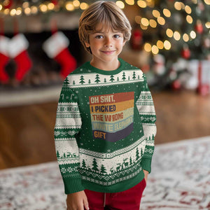 Oh Shit I Picked The Wrong White Elephant Gift Ugly Christmas Sweater Funny Xmas Gift Exchange Game TS11 Forest Green Beige Print Your Wear