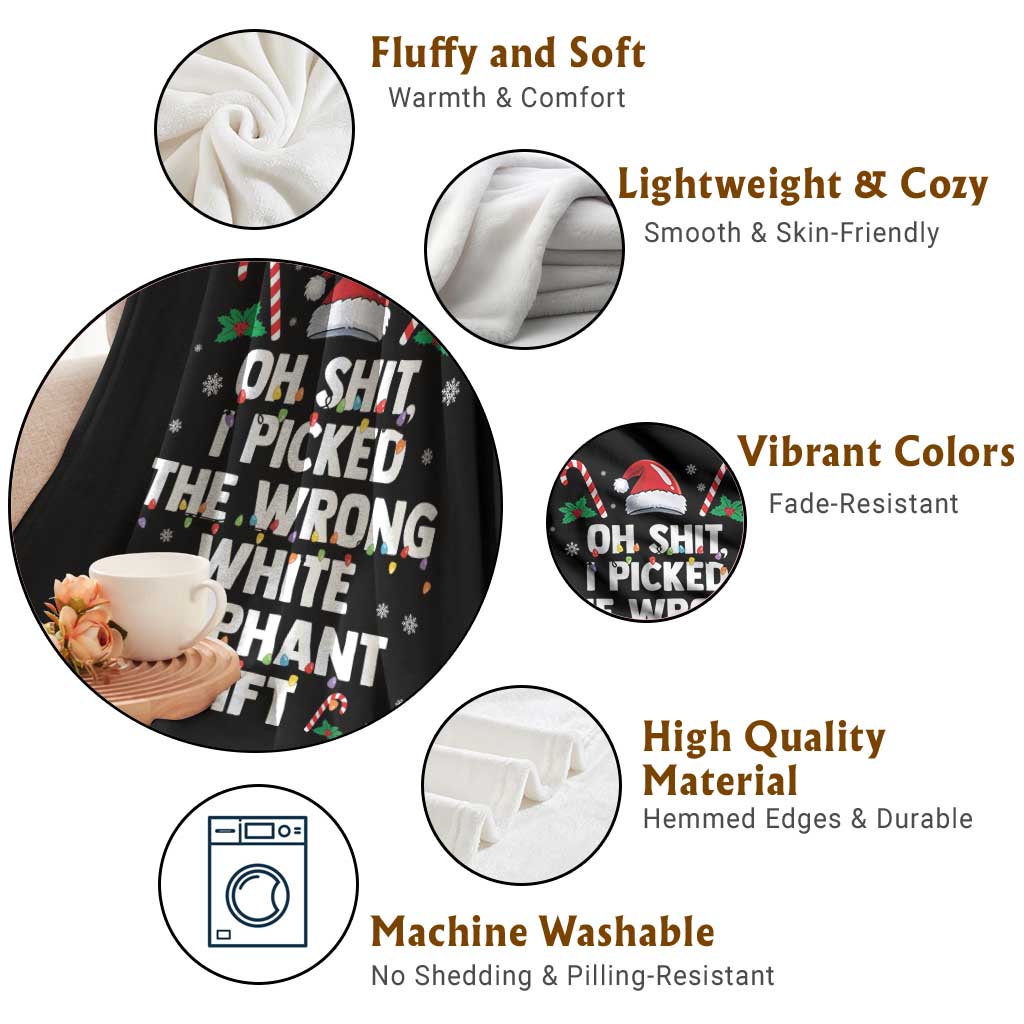 Funny Oh Shit I Picked The Wrong White Elephant Gift Throw Blanket Christmas Gift Exchange Santa Hat TS11 Print Your Wear