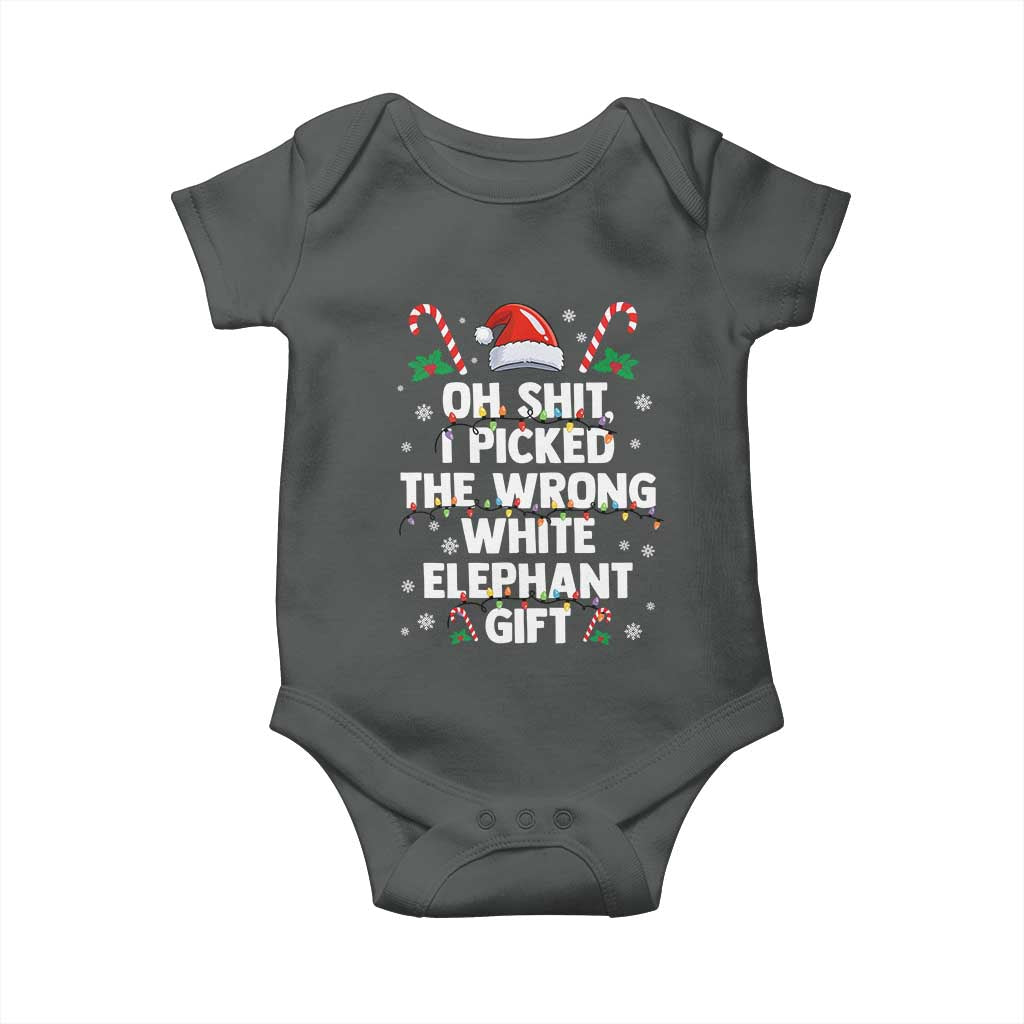 Funny Oh Shit I Picked The Wrong White Elephant Gift Baby Onesie Christmas Gift Exchange Santa Hat TS11 Dark Heather Print Your Wear