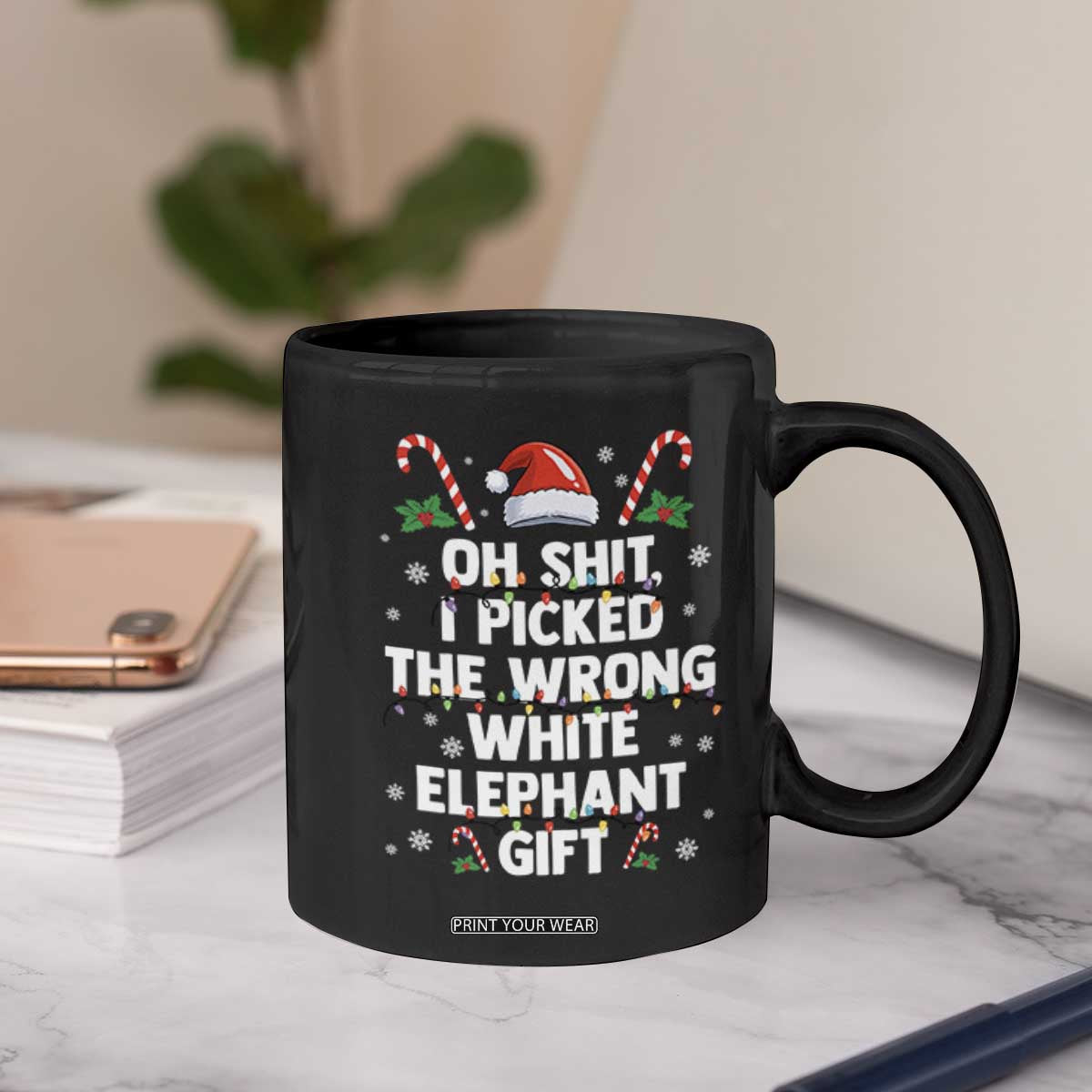 Funny Oh Shit I Picked The Wrong White Elephant Gift Coffee Mug Christmas Gift Exchange Santa Hat TS11 Print Your Wear