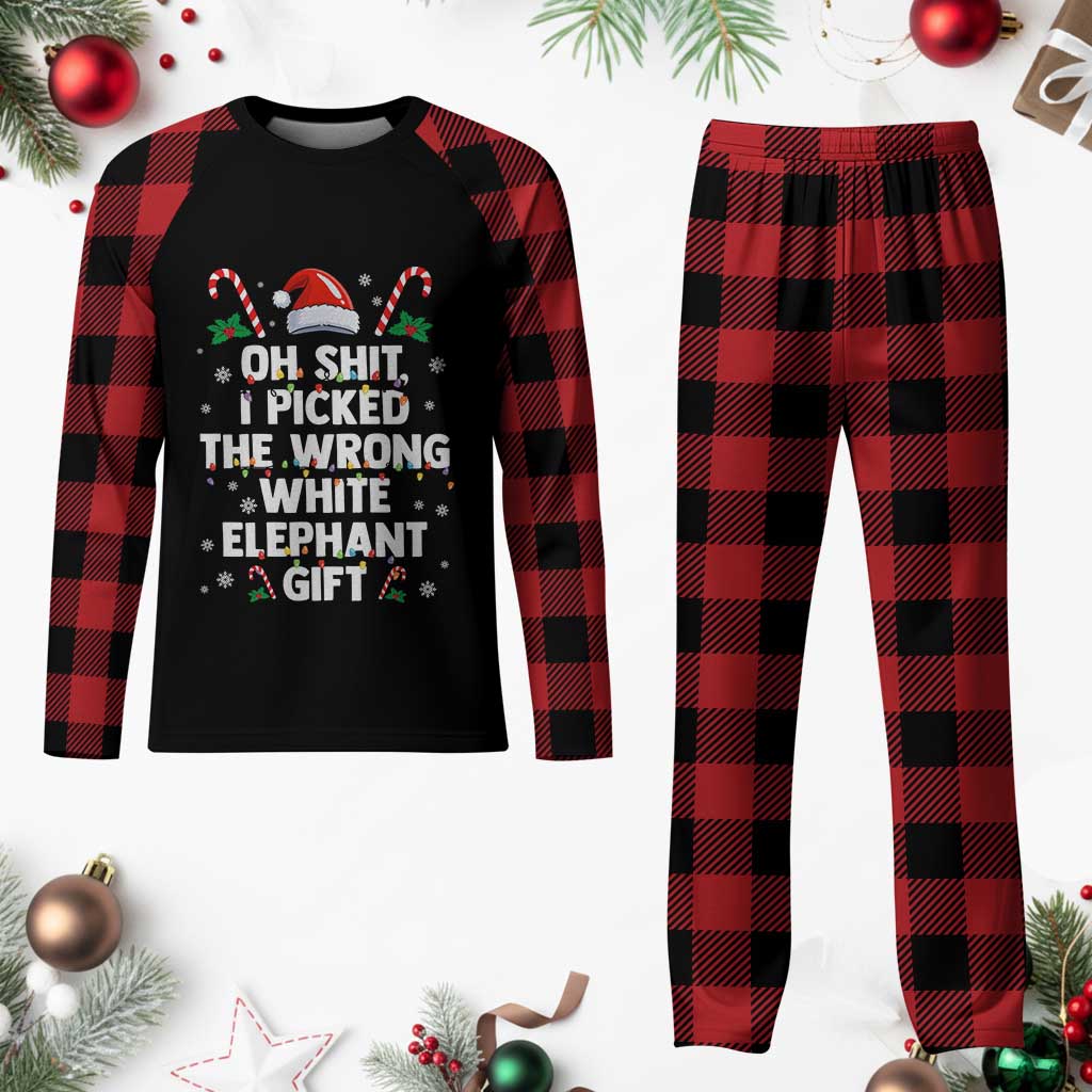Funny Oh Shit I Picked The Wrong White Elephant Gift Plaid Pajama Set Christmas Gift Exchange Santa Hat TS11 Buffalo Plaid Print Your Wear
