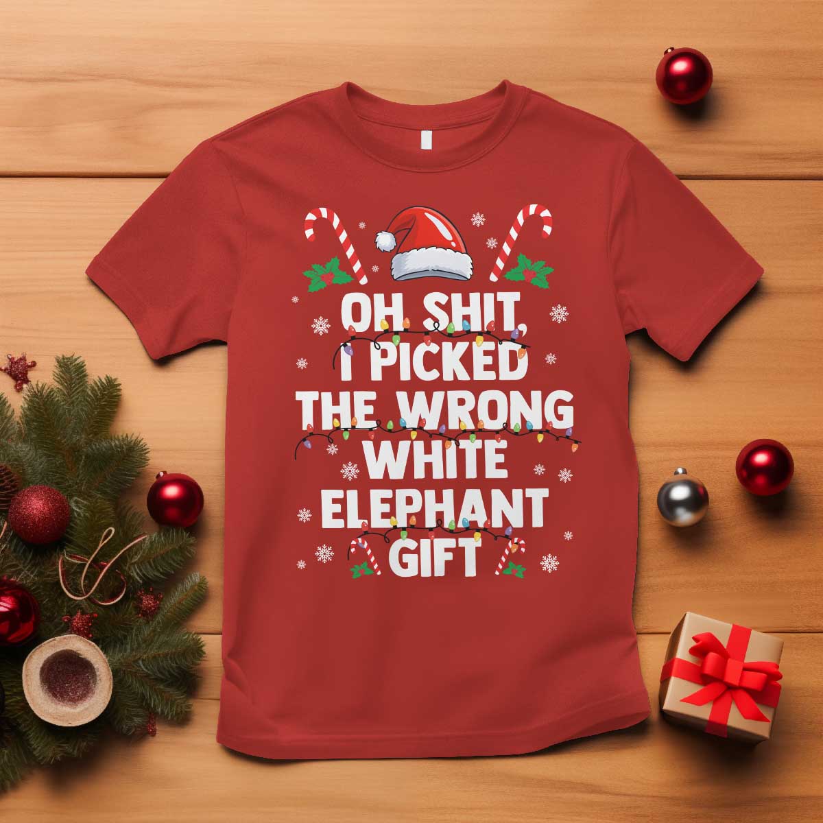 Funny Oh Shit I Picked The Wrong White Elephant Gift T Shirt Christmas Gift Exchange Santa Hat TS11 Red Print Your Wear