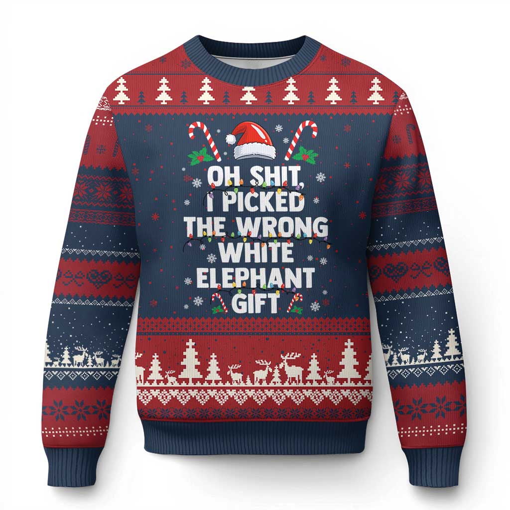 Funny Oh Shit I Picked The Wrong White Elephant Gift Ugly Christmas Sweater Xmas Gift Exchange Santa Hat TS11 Navy Red Print Your Wear