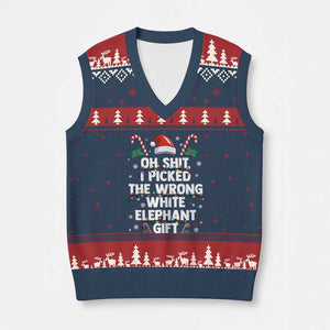 Funny Oh Shit I Picked The Wrong White Elephant Gift V-Neck Knit Sweater Vest Xmas Gift Exchange Santa Hat TS11 Navy Red Print Your Wear