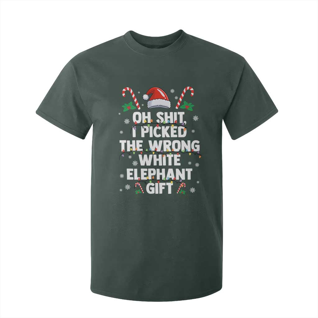 Funny Oh Shit I Picked The Wrong White Elephant Gift T Shirt For Kid Christmas Gift Exchange Santa Hat TS11 Dark Forest Green Print Your Wear