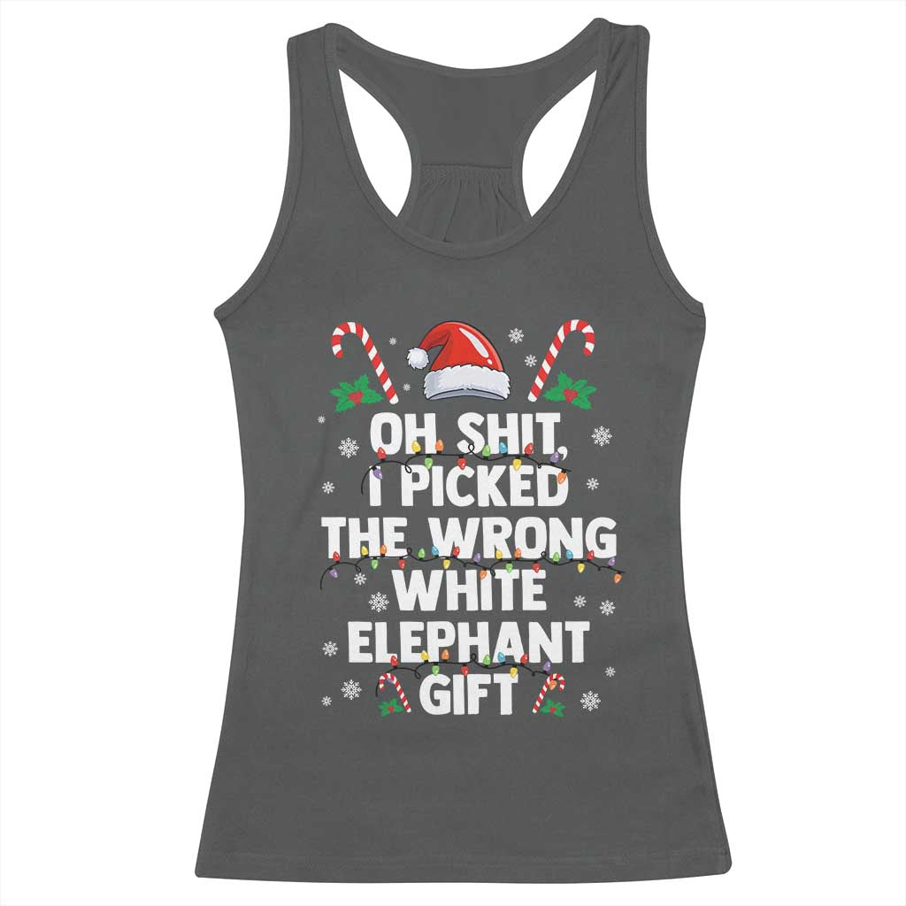 Funny Oh Shit I Picked The Wrong White Elephant Gift Racerback Tank Top Christmas Gift Exchange Santa Hat TS11 Dark Heather Print Your Wear