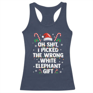 Funny Oh Shit I Picked The Wrong White Elephant Gift Racerback Tank Top Christmas Gift Exchange Santa Hat TS11 Navy Print Your Wear