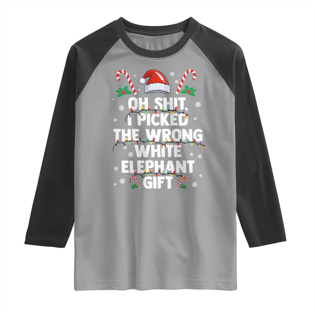 Funny Oh Shit I Picked The Wrong White Elephant Gift Raglan Shirt Christmas Gift Exchange Santa Hat TS11 Sport Gray Black Print Your Wear