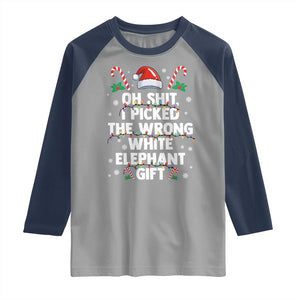 Funny Oh Shit I Picked The Wrong White Elephant Gift Raglan Shirt Christmas Gift Exchange Santa Hat TS11 Sport Gray Navy Print Your Wear