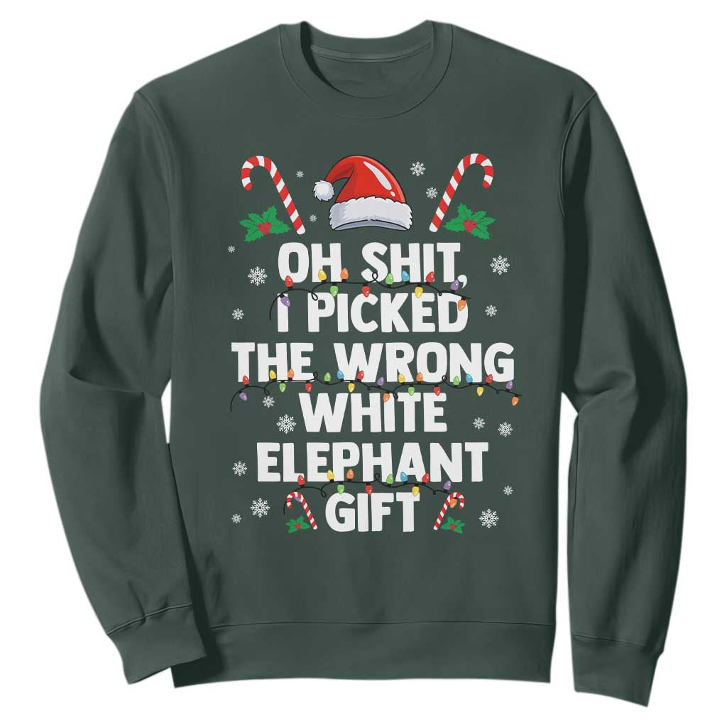 Funny Oh Shit I Picked The Wrong White Elephant Gift Sweatshirt Christmas Gift Exchange Santa Hat TS11 Dark Forest Green Print Your Wear