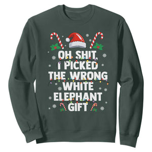 Funny Oh Shit I Picked The Wrong White Elephant Gift Sweatshirt Christmas Gift Exchange Santa Hat TS11 Dark Forest Green Print Your Wear