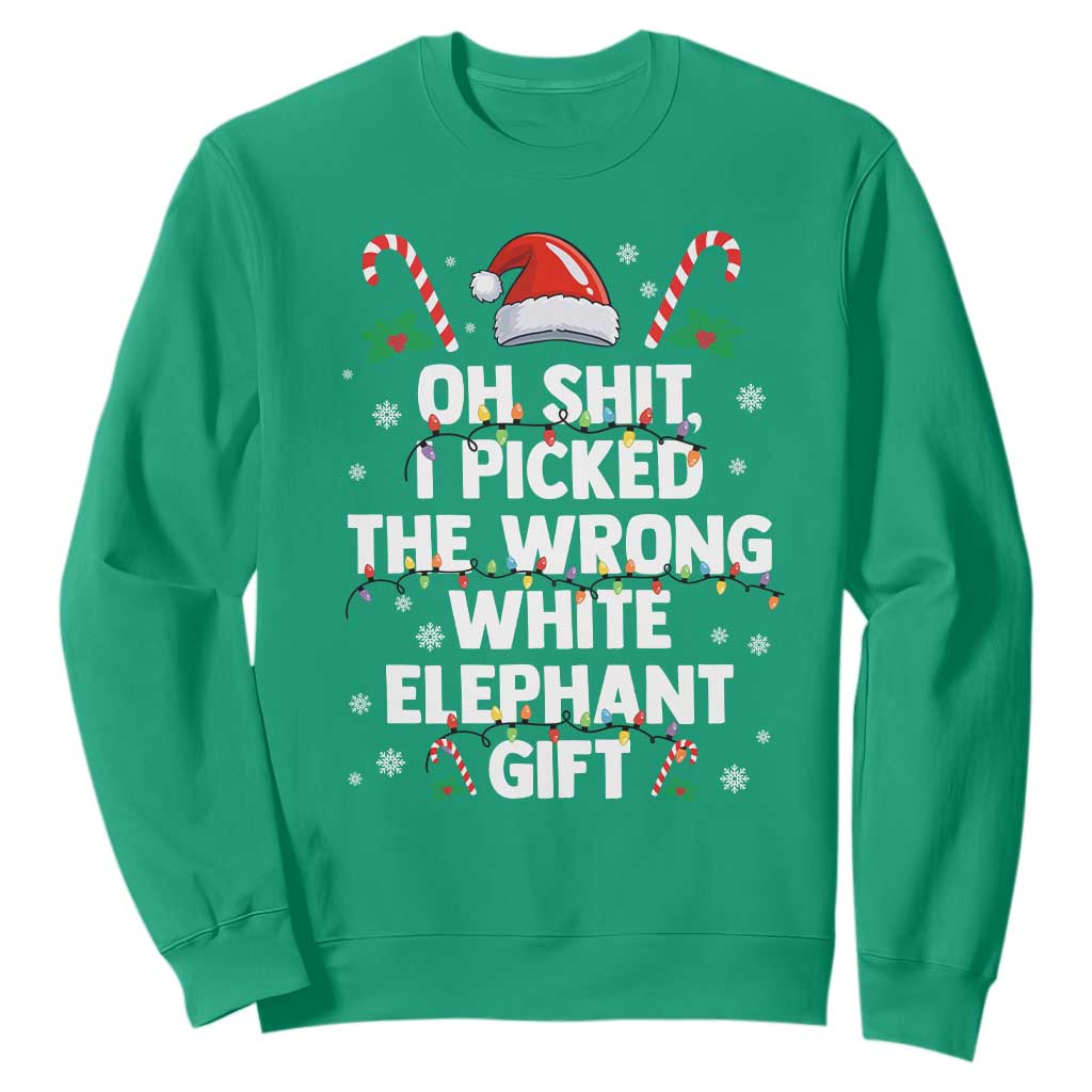 Funny Oh Shit I Picked The Wrong White Elephant Gift Sweatshirt Christmas Gift Exchange Santa Hat TS11 Irish Green Print Your Wear