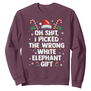 Funny Oh Shit I Picked The Wrong White Elephant Gift Sweatshirt Christmas Gift Exchange Santa Hat TS11 Maroon Print Your Wear