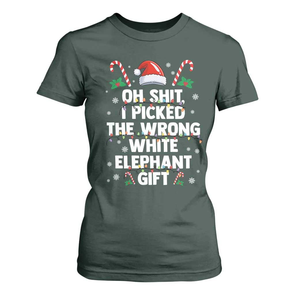 Funny Oh Shit I Picked The Wrong White Elephant Gift T Shirt For Women Christmas Gift Exchange Santa Hat TS11 Dark Forest Green Print Your Wear